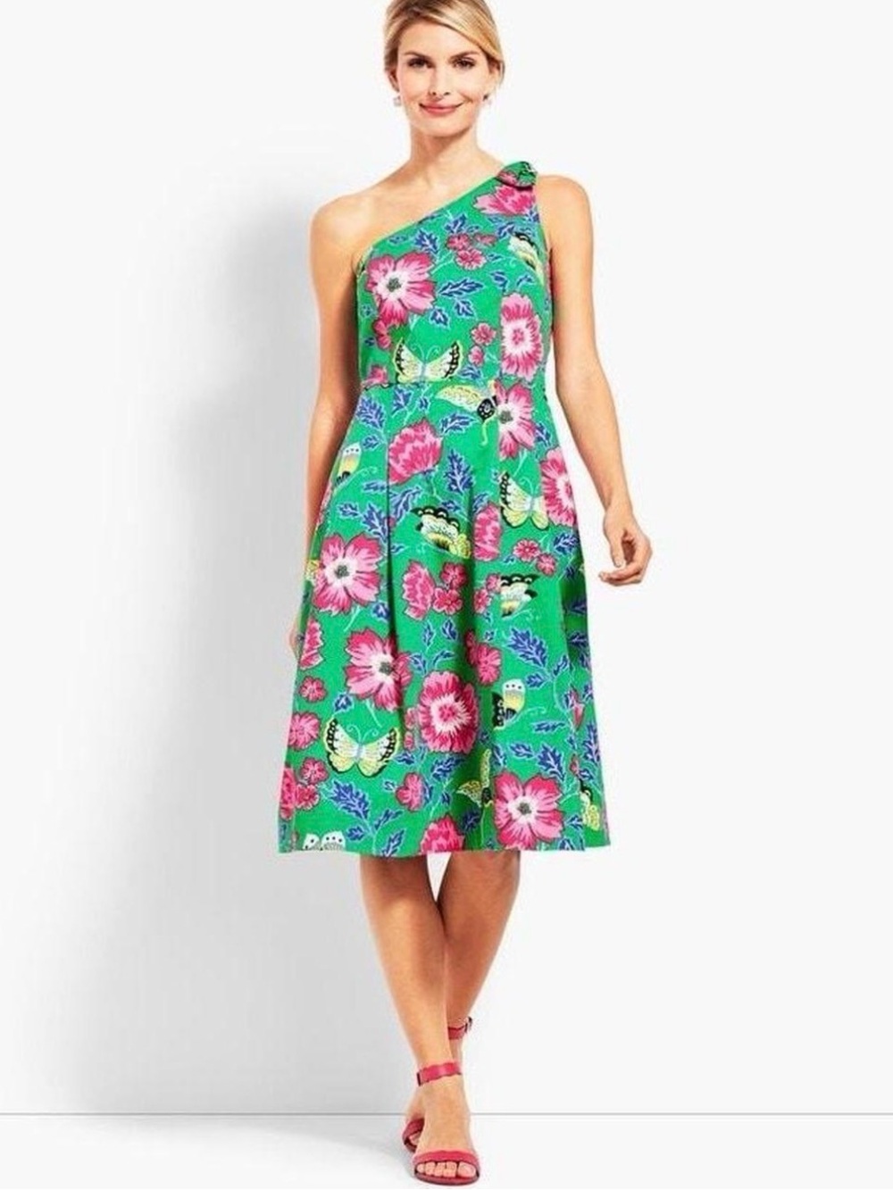 One-Shoulder Green Floral Dress